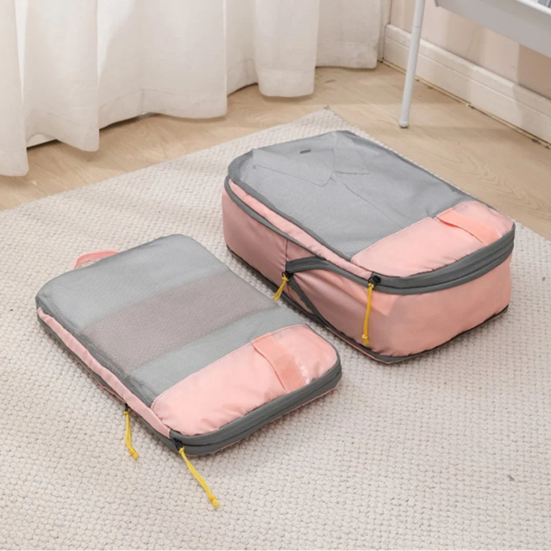 LXSN-000680 4PCS Compression Packing Clothing Shoe Bag Set Oxford Cloth Storage Pouch - Pink