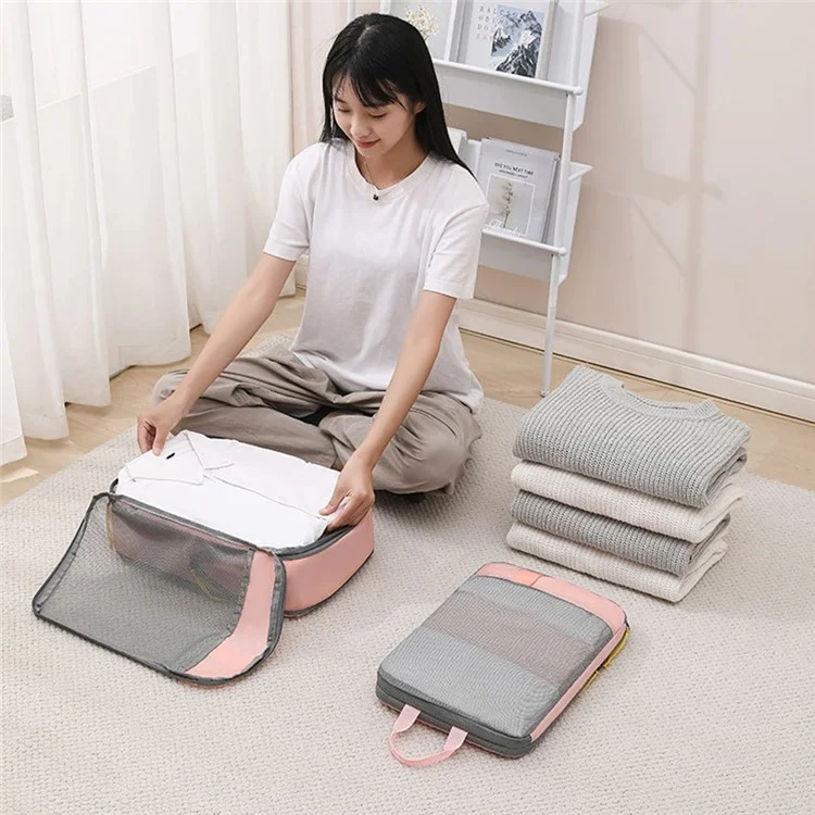 LXSN-000680 3PCS Travel Clothing Compression Packing Pouch Oxford Cloth Storage Bag - Rose