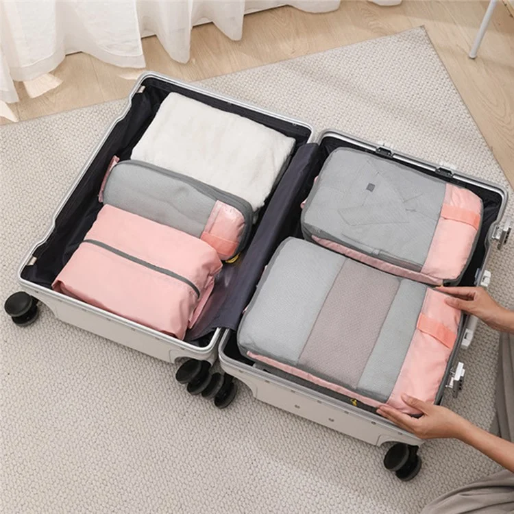 LXSN-000680 3PCS Travel Clothing Compression Packing Pouch Oxford Cloth Storage Bag - Rose