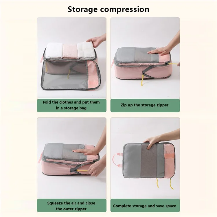 LXSN-000680 3PCS Travel Clothing Compression Packing Pouch Oxford Cloth Storage Bag - Rose