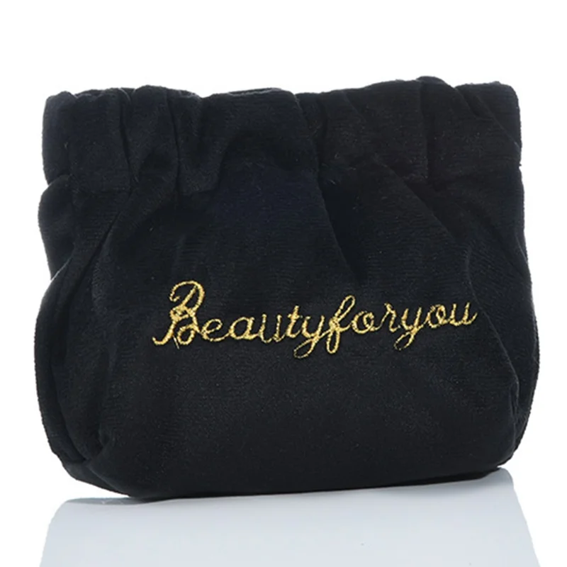 ZP021 Multi-function Automatic Closing Lipstick Pouch Portable Velvet Cable Organizer Bag - Black