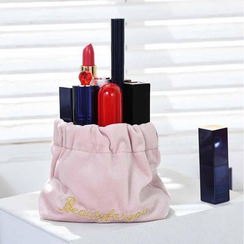 ZP021 Multi-function Automatic Closing Lipstick Pouch Portable Velvet Cable Organizer Bag - Black