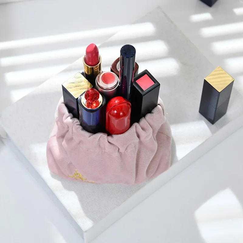 ZP021 Multi-function Automatic Closing Lipstick Pouch Portable Velvet Cable Organizer Bag - Black