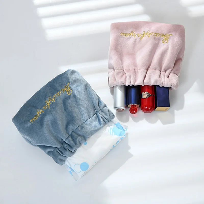 ZP021 Multi-function Automatic Closing Lipstick Pouch Portable Velvet Cable Organizer Bag - Black