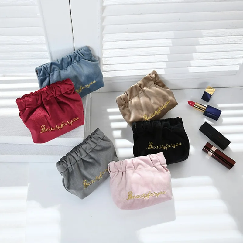 ZP021 Multi-function Automatic Closing Lipstick Pouch Portable Velvet Cable Organizer Bag - Black