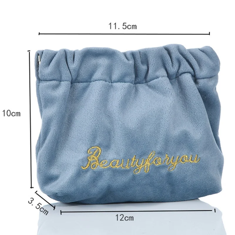 ZP021 Multi-function Automatic Closing Lipstick Pouch Portable Velvet Cable Organizer Bag - Black