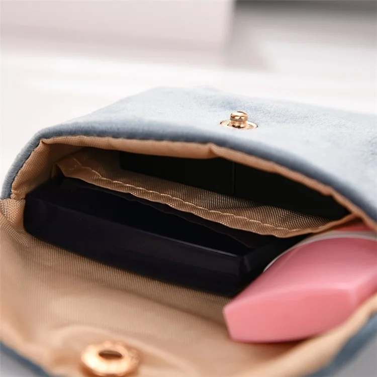 ZP022 Portable Storage Bag Card Earphone Charger Velvet Small Pouch with Snap Button Closure - Blue