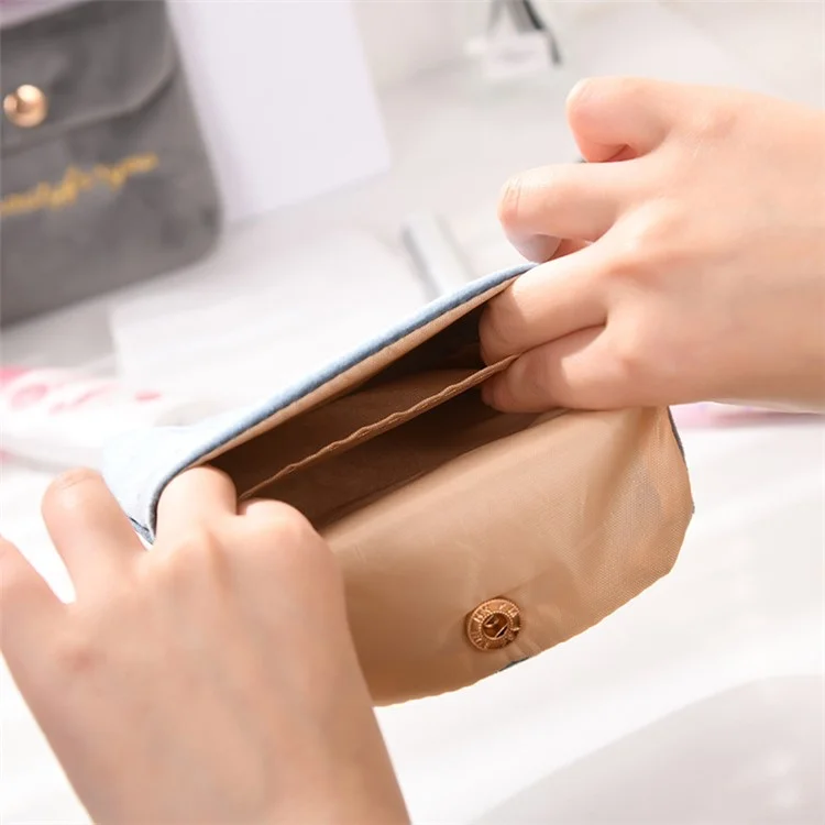 ZP022 Portable Storage Bag Card Earphone Charger Velvet Small Pouch with Snap Button Closure - Blue