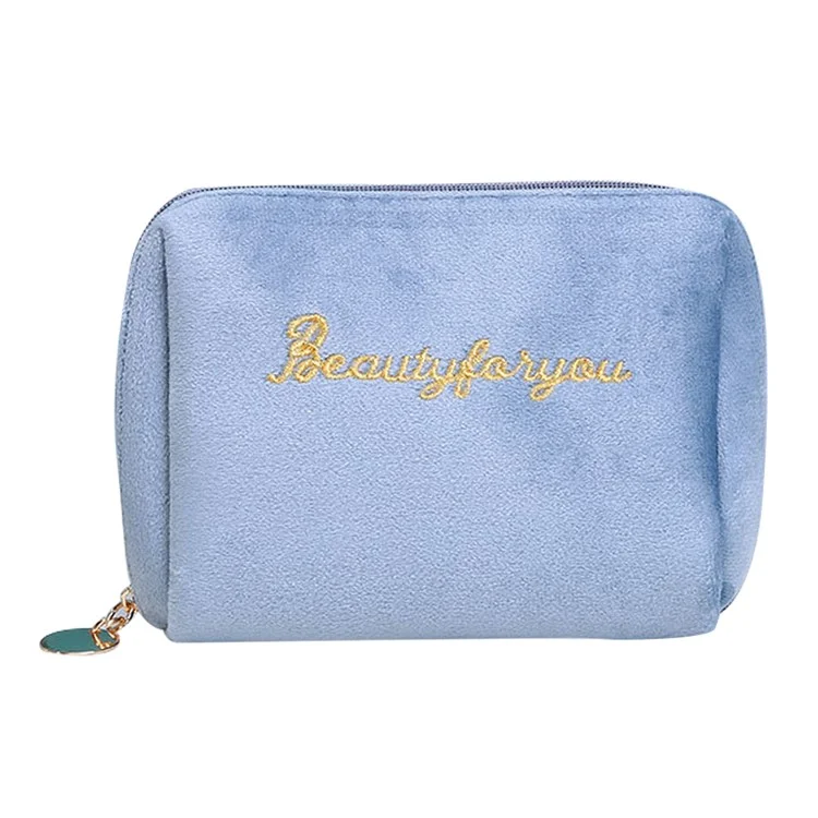 ZP023 Sac Cosmétique en Velours Sac de Toilette Organisateur de Voyage pour Maquillage, Lotion - Bleu Ciel