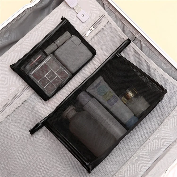 048+050+052 3Pcs Portable See-through Nylon Mesh Travel Makeup Bag Set