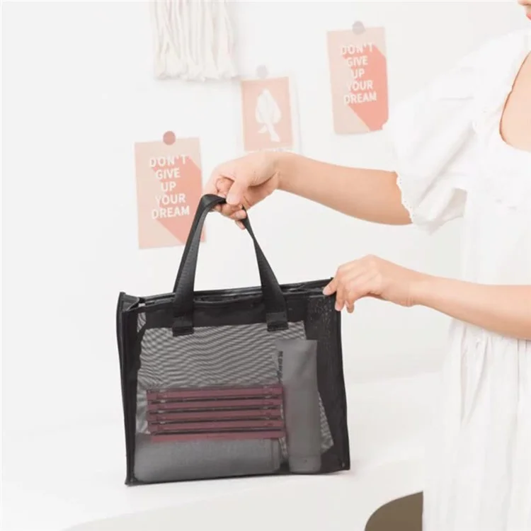 048+050+052 3Pcs Portable See-through Nylon Mesh Travel Makeup Bag Set