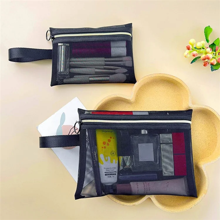 ZP044 / ZP045 / ZP046 3Pcs Nylon Mesh Travel Flat Makeup Bag Set with Carrying Handle