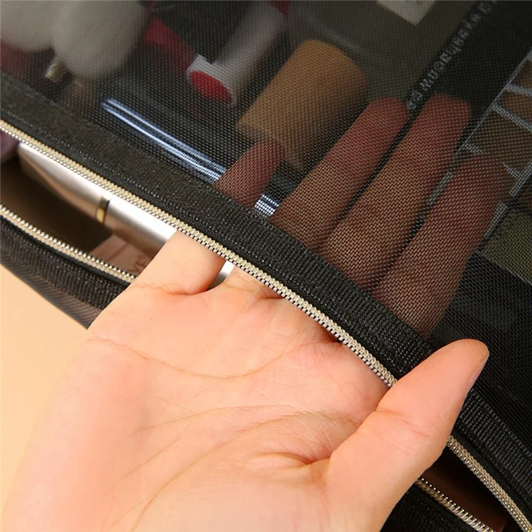 ZP044 / ZP045 / ZP046 3Pcs Nylon Mesh Travel Flat Makeup Bag Set with Carrying Handle
