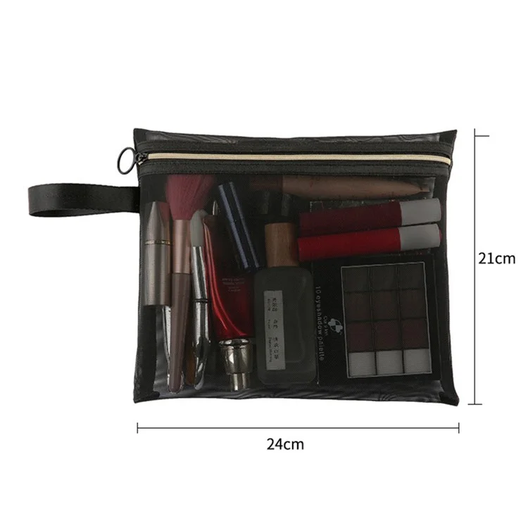 ZP044 / ZP045 / ZP046 3Pcs Nylon Mesh Travel Flat Makeup Bag Set with Carrying Handle