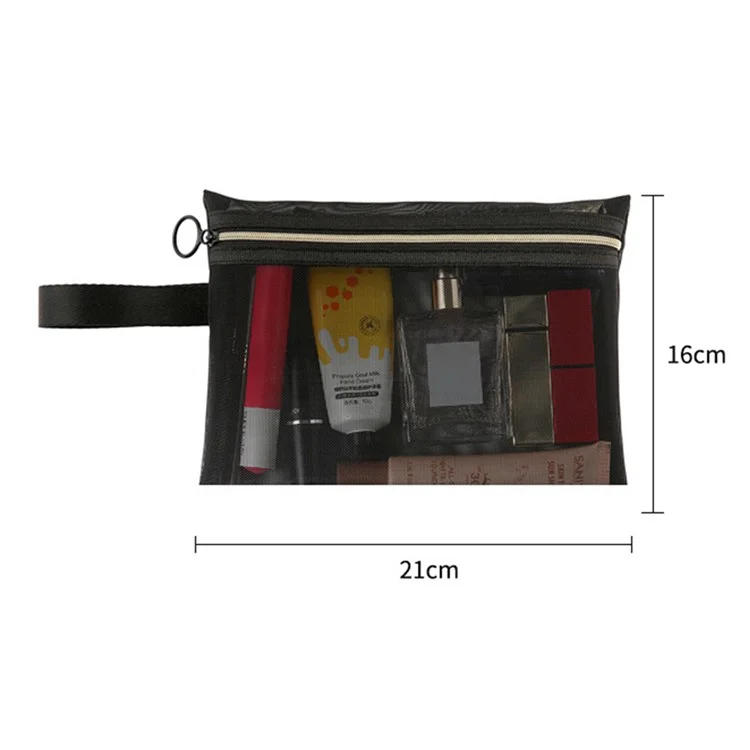 ZP044 / ZP045 / ZP046 3Pcs Nylon Mesh Travel Flat Makeup Bag Set with Carrying Handle