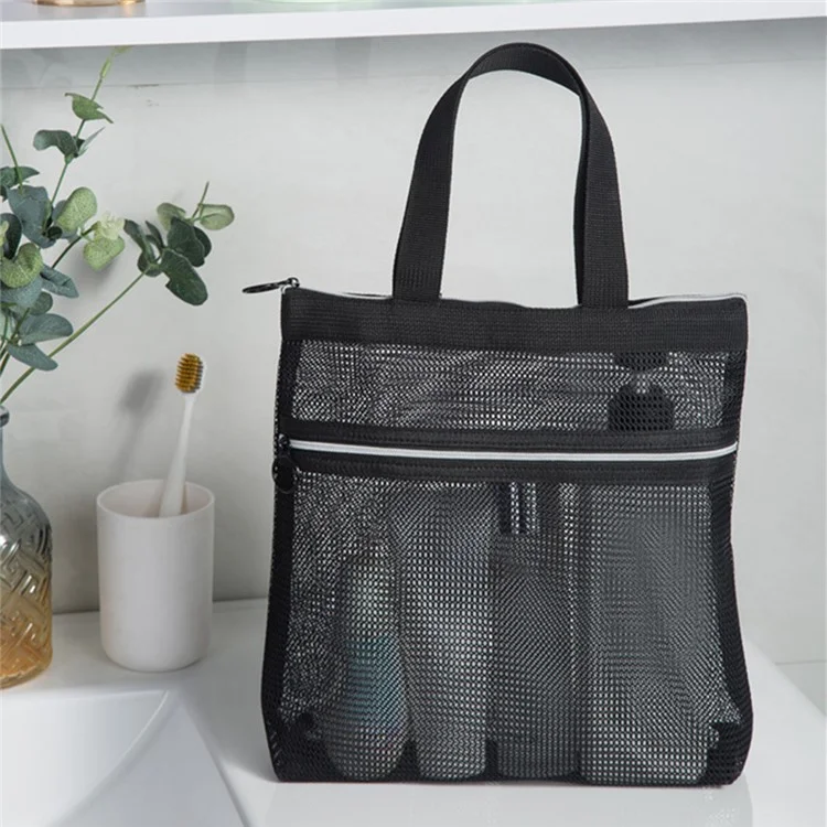 ZP064+ZP065 2Pcs / Set Toiletry Bag See-through Mesh Tote Bag Travel Makeup Bag - Black