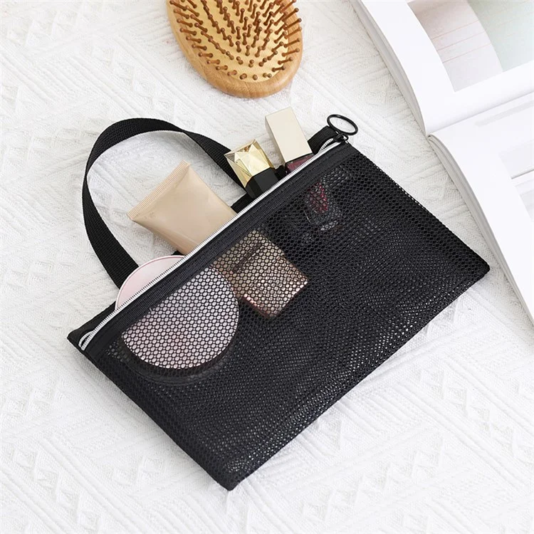 ZP064+ZP065 2Pcs / Set Toiletry Bag See-through Mesh Tote Bag Travel Makeup Bag - Black