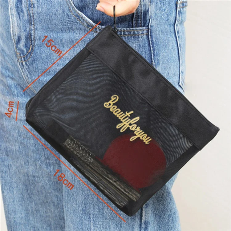 029+030+031 3Pcs / Set Beach Tote Nylon Mesh Toiletry Bag Travel Makeup Bag, without Letter