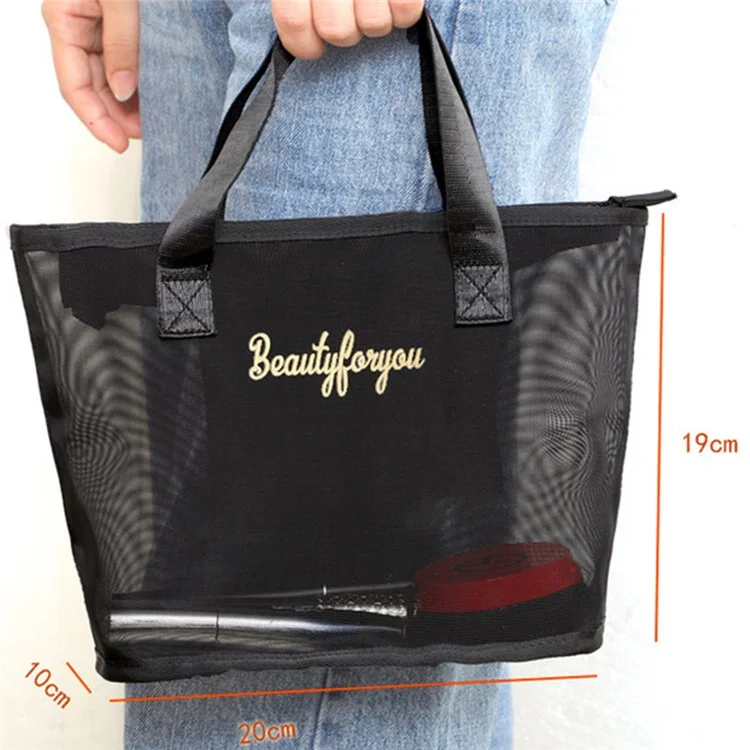 029+030+031 3Pcs / Set Beach Tote Nylon Mesh Toiletry Bag Travel Makeup Bag, without Letter