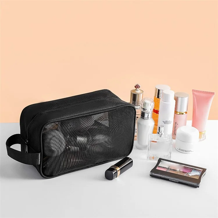 029+030+031 3Pcs / Set Beach Tote Nylon Mesh Toiletry Bag Travel Makeup Bag, without Letter
