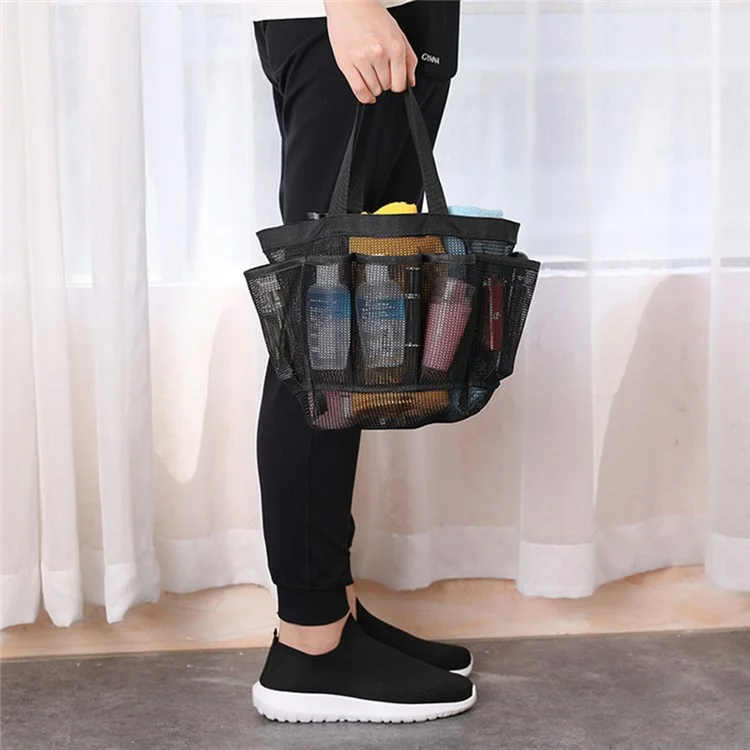 025+024+026 3Pcs Bath Sauna Mesh Bag Travel Makeup Bag Tote Bag Shoe Bag for Beach - Black