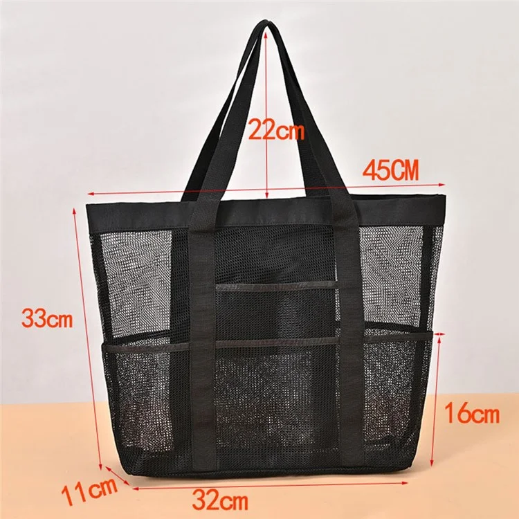 025+024+026 3Pcs Bath Sauna Mesh Bag Travel Makeup Bag Tote Bag Shoe Bag for Beach - Black