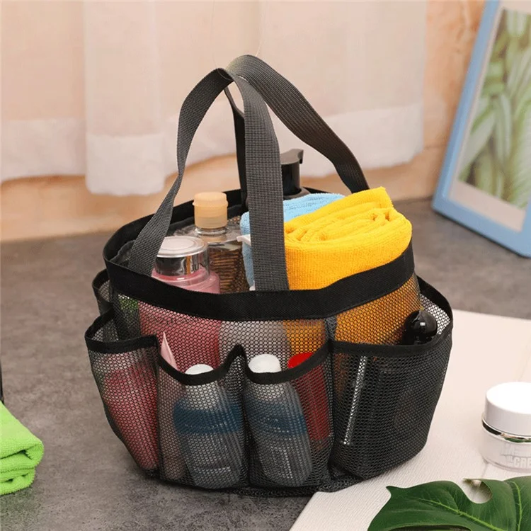 025+024+026 3Pcs Bath Sauna Mesh Bag Travel Makeup Bag Tote Bag Shoe Bag for Beach - Black