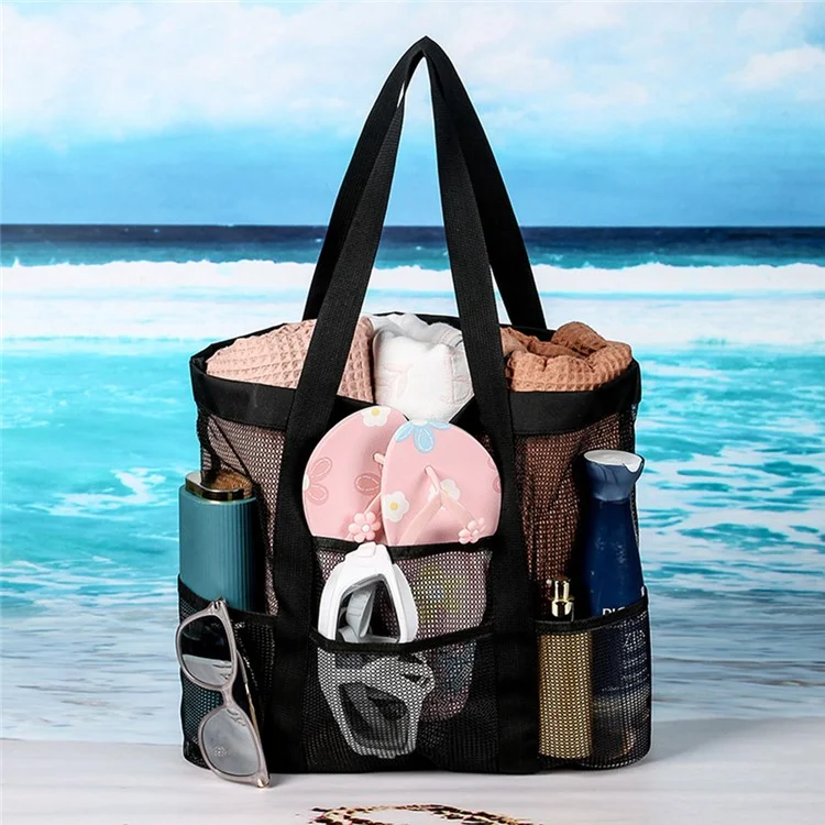 025+024+026 3Pcs Bath Sauna Mesh Bag Travel Makeup Bag Tote Bag Shoe Bag for Beach - Black