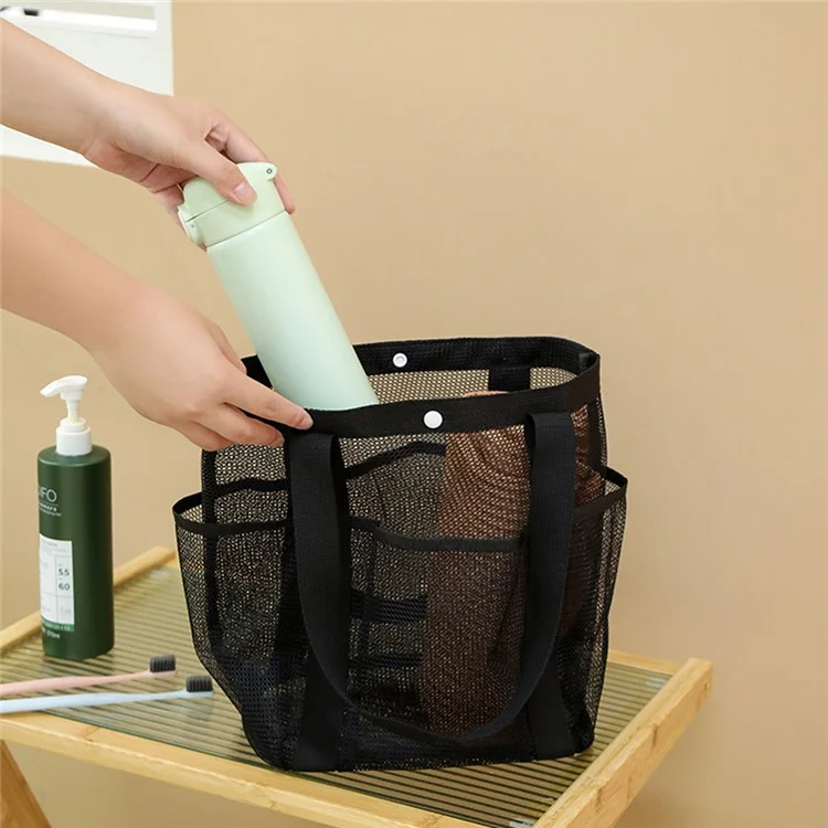 025+024+026 3Pcs Bath Sauna Mesh Bag Travel Makeup Bag Tote Bag Shoe Bag for Beach - Black