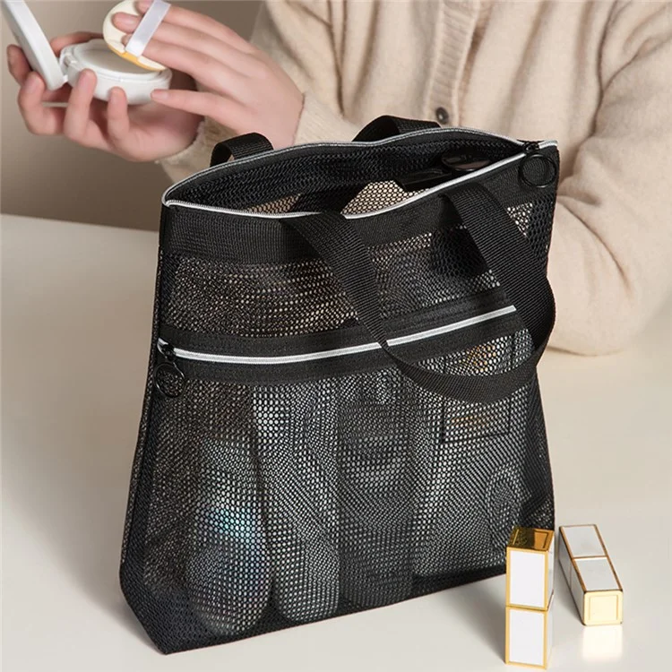 025+024+026 3Pcs Bath Sauna Mesh Bag Travel Makeup Bag Tote Bag Shoe Bag for Beach - Black