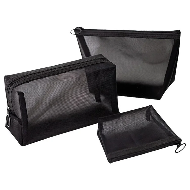 ZP01 / ZP02 / ZP03 3Pcs See-through Nylon Mesh Travel Cosmetic Storage Bag Makeup Pouch