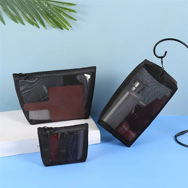 ZP01 / ZP02 / ZP03 3Pcs See-through Nylon Mesh Travel Cosmetic Storage Bag Makeup Pouch