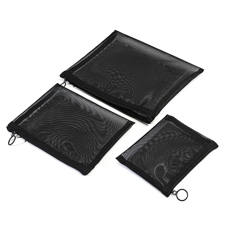 ZP06 / ZP07 / ZP08 3Pcs / Set Flat Cosmetic Pouch Travel Nylon Mesh Makeup Bag
