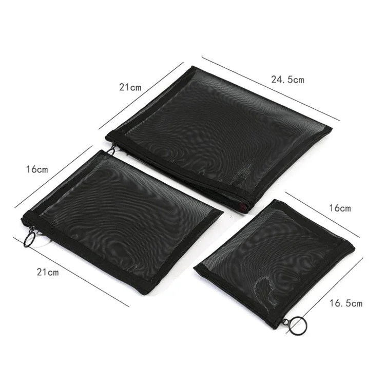 ZP06 / ZP07 / ZP08 3Pcs / Set Flat Cosmetic Pouch Travel Nylon Mesh Makeup Bag