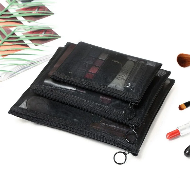 ZP06 / ZP07 / ZP08 3Pcs / Set Flat Cosmetic Pouch Travel Nylon Mesh Makeup Bag