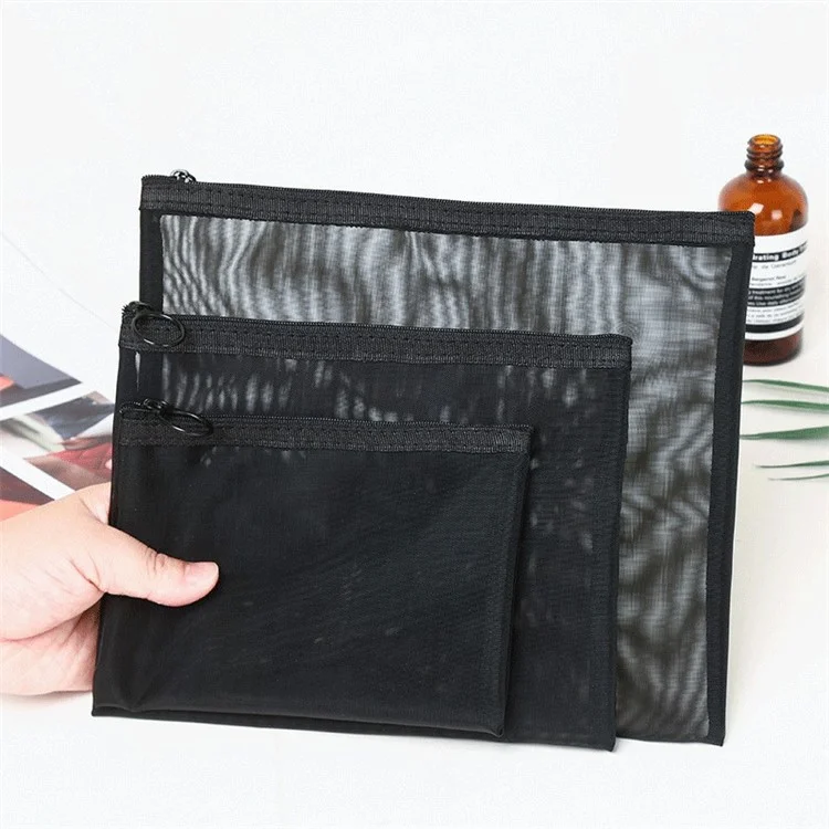 ZP06 / ZP07 / ZP08 3Pcs / Set Flat Cosmetic Pouch Travel Nylon Mesh Makeup Bag