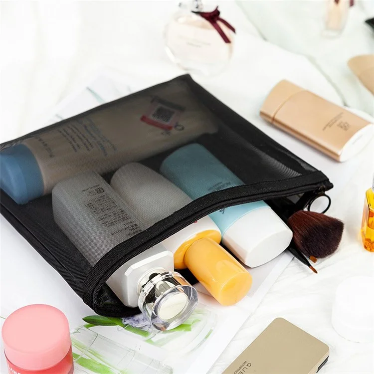 ZP06 / ZP07 / ZP08 3Pcs / Set Flat Cosmetic Pouch Travel Nylon Mesh Makeup Bag