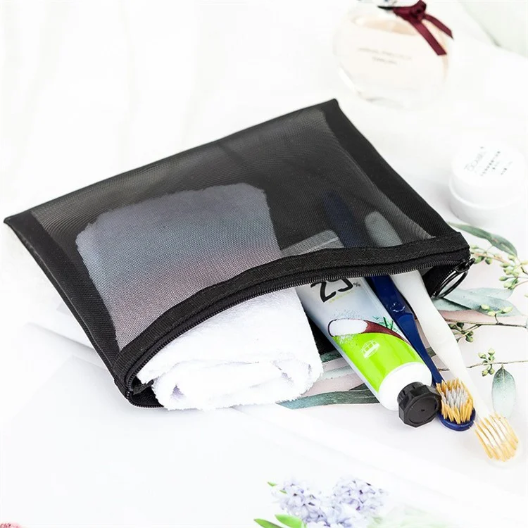 ZP06 / ZP07 / ZP08 3Pcs / Set Flat Cosmetic Pouch Travel Nylon Mesh Makeup Bag