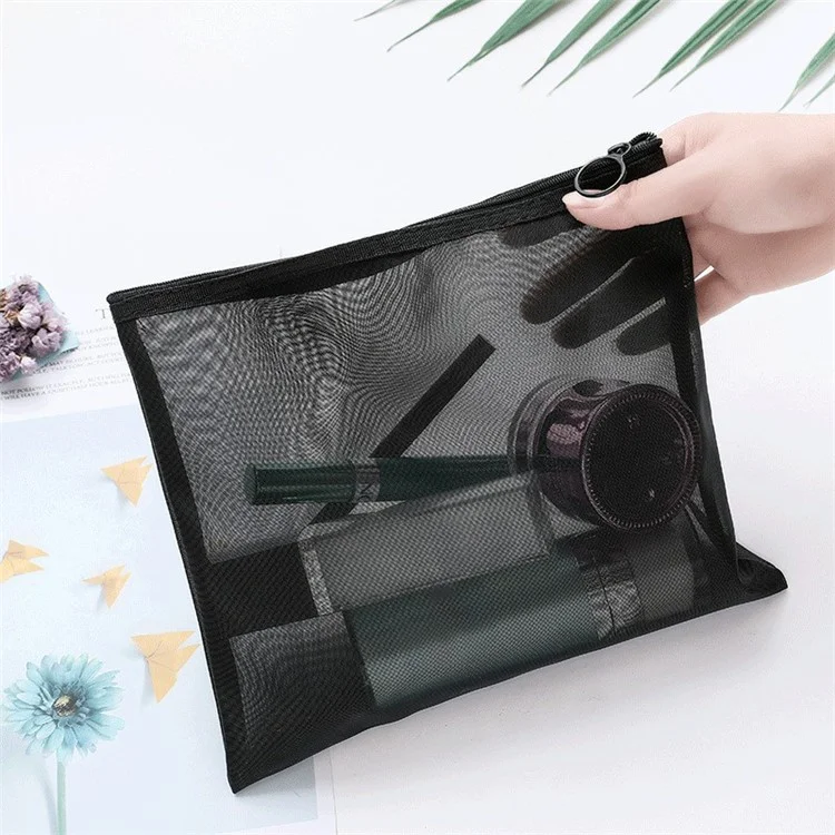 ZP06 / ZP07 / ZP08 3Pcs / Set Flat Cosmetic Pouch Travel Nylon Mesh Makeup Bag