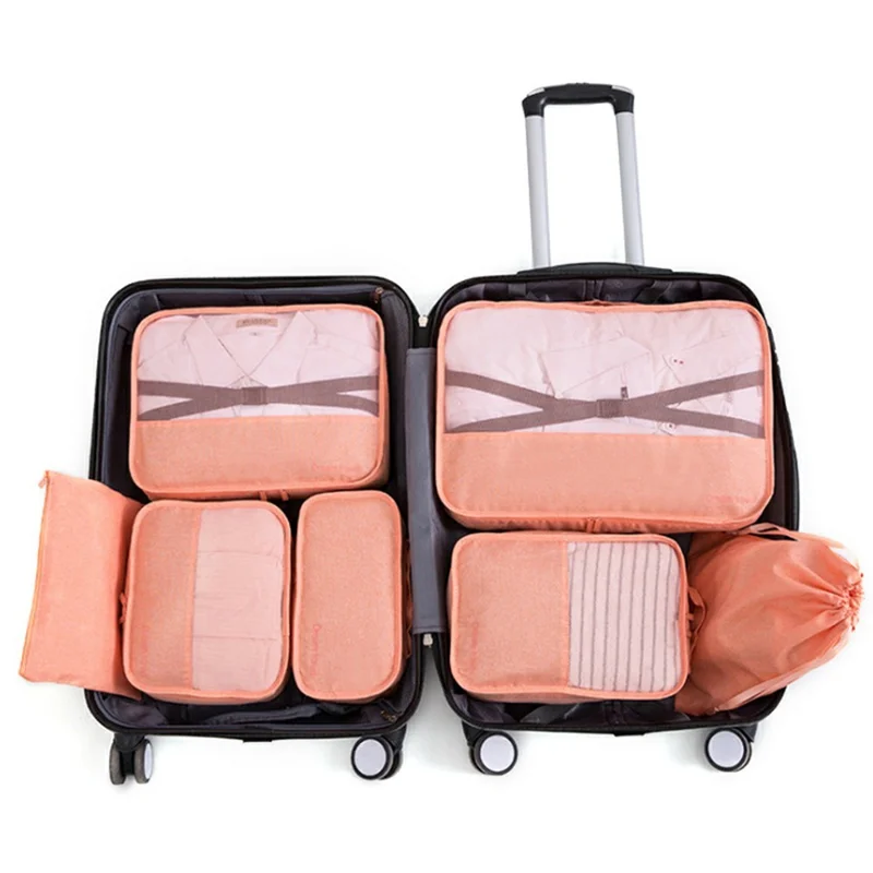 YLZ7S2017 Large Capacity Double-Layer Waterproof Cationic Travel Organizer Bag Set, 7-Piece - Orange