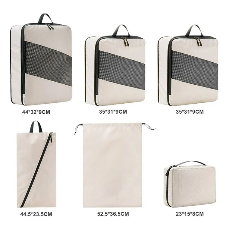LG6S074 Conjunto de 6 Peças de Bolsas de Armazenamento de Roupas Expansíveis para Viagem - Bege
