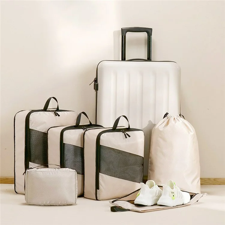 LG6S074 Conjunto de 6 Peças de Bolsas de Armazenamento de Roupas Expansíveis para Viagem - Bege