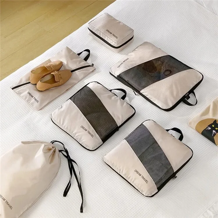 LG6S074 Conjunto de 6 Peças de Bolsas de Armazenamento de Roupas Expansíveis para Viagem - Bege