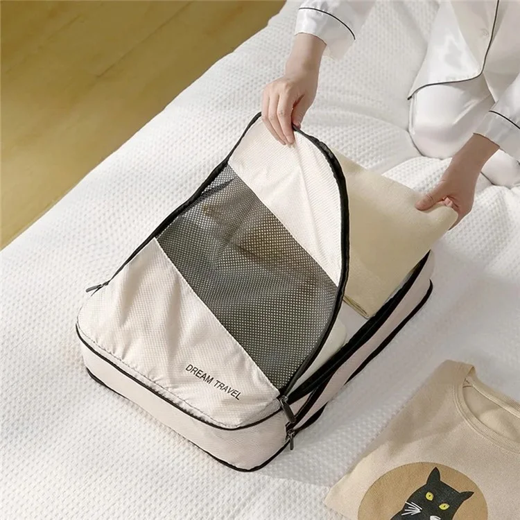 LG6S074 Conjunto de 6 Peças de Bolsas de Armazenamento de Roupas Expansíveis para Viagem - Bege