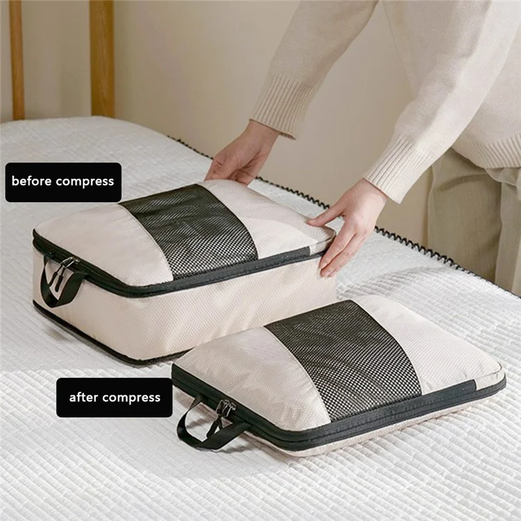 LG6S074 Conjunto de 6 Peças de Bolsas de Armazenamento de Roupas Expansíveis para Viagem - Bege
