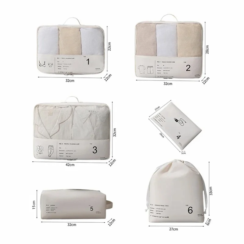 0530 Zipper Clothes Mesh Bag Portable Luggage Organizer Set, 6-Piece