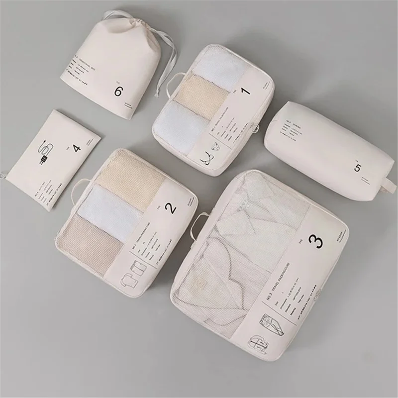 0530 Zipper Clothes Mesh Bag Portable Luggage Organizer Set, 6-Piece