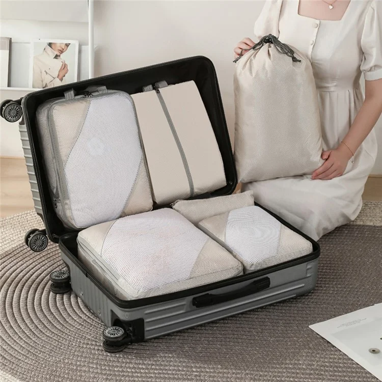 6Pcs Sac de Rangement Mesh de Voyage Sac de Compression Bagage Jeu d'Emballage - Noir