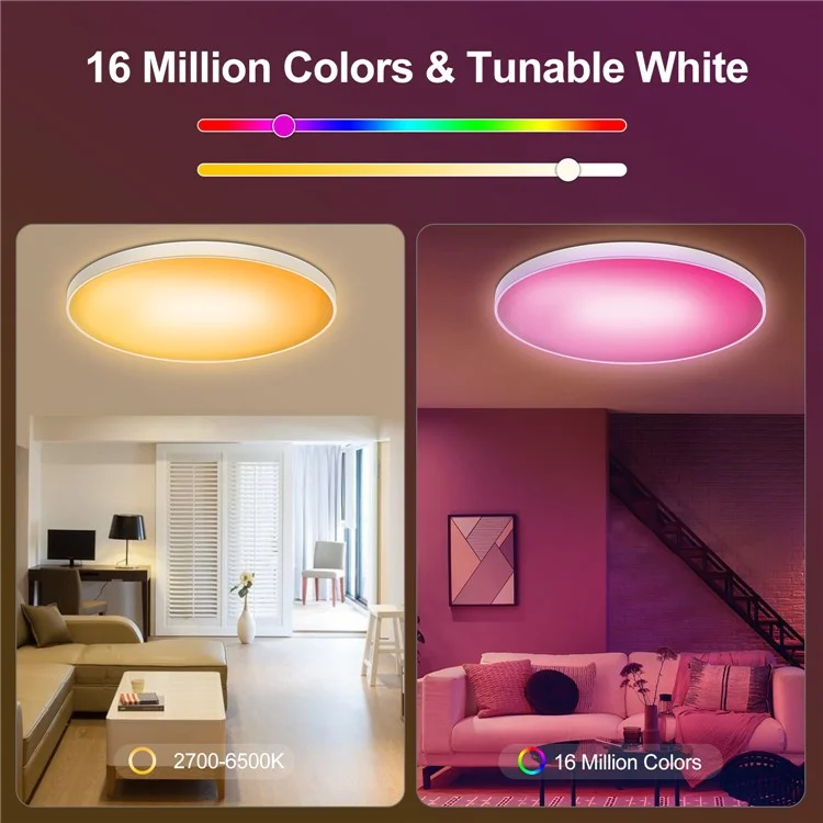 LED Ceiling Light Adjustable 48W US Plug Smart Night Light Lamp for Living Bed Dining Room House - US Plug