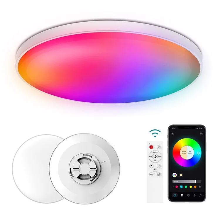 Luz de Teto LED ZJ-BWCLAH-RGBWW-R12C2 de 30W Smart Night Light Lamp com Controle de Voz para Sala de Estar, Quarto e Sala de Jantar